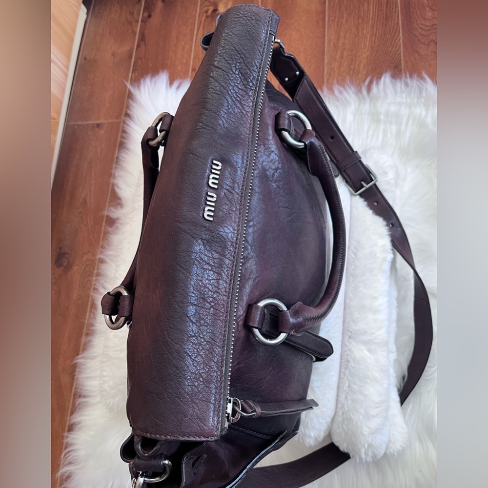 Miu Miu Brown Leather Tote Bag/ Crossbody Bag, Lambskin Leather - Picture 7 of 16